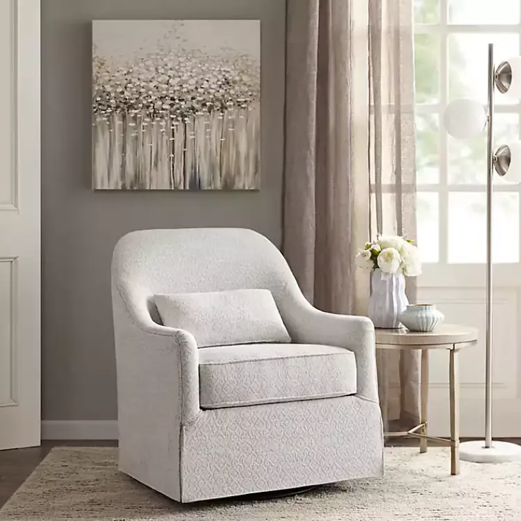Kirklands Home Patterned Upholstered Swivel Glider Chair White New