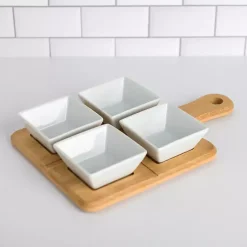Kirklands Home White 5-pc. Dip Bowl Set with Bamboo Tray Hot