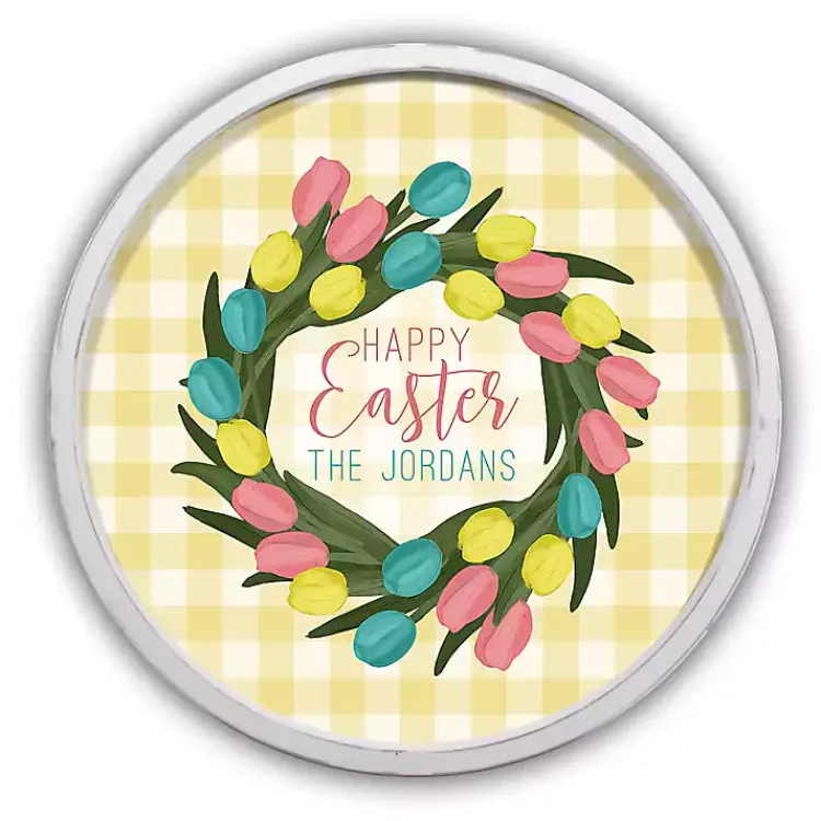 Easter Decorations>Kirklands Home White Personalized Happy Easter Tulip Wall Plaque