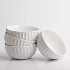 Kirklands Home Petals Ceramic Cereal Bowls, Set of 4 White Hot