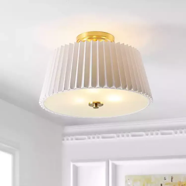 Kirklands Home White Pleated Shade Flush Mount Light Hot