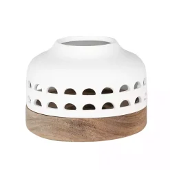 Lanterns>Kirklands Home White Porcelain and Acacia Wood Lantern, 4 in.