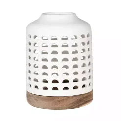 Lanterns>Kirklands Home Porcelain and Acacia Wood Lantern, 7 in. White