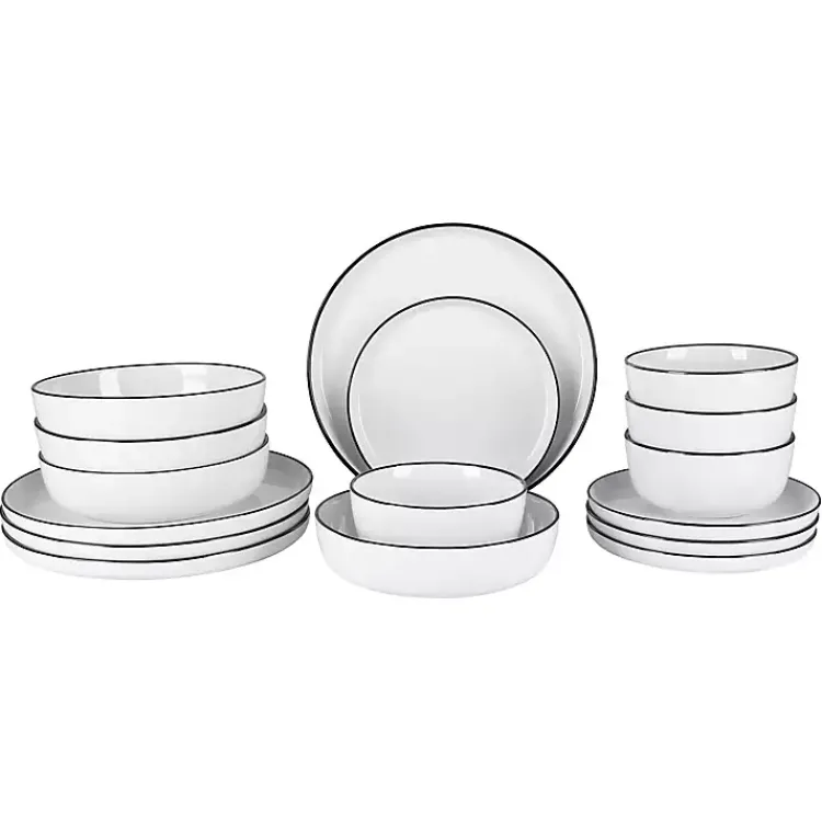 Kirklands Home Porcelain Black Trim 16-pc. Dinnerware Set White Best