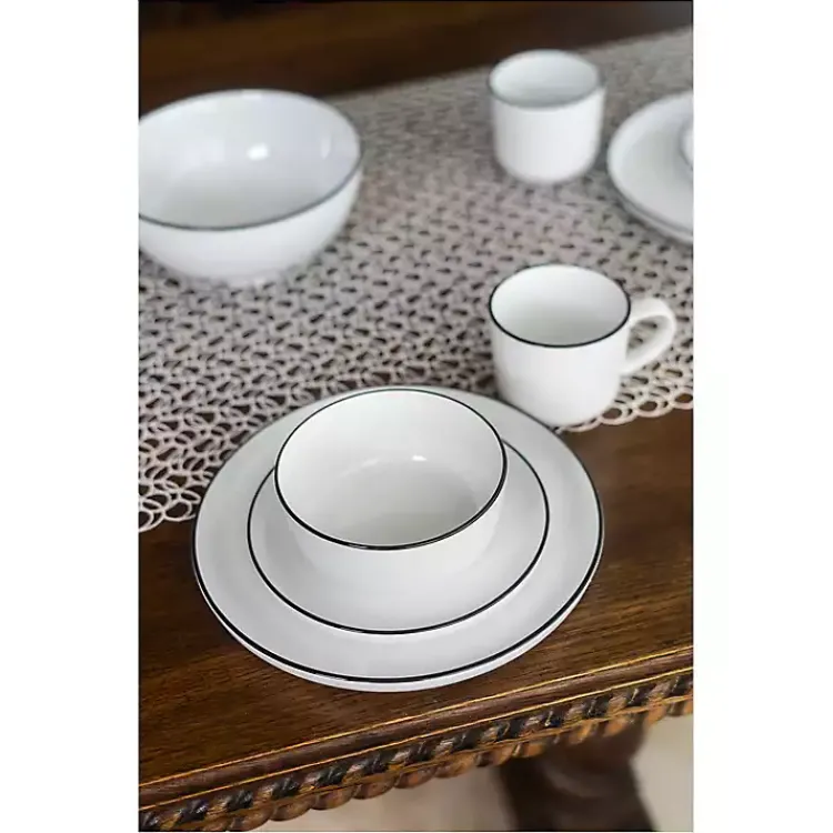 Kirklands Home Porcelain Black Trim 16-pc. Dinnerware Set White Best