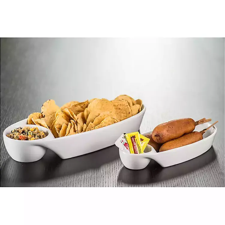 Kirklands Home Porcelain Chip & Dip Bowls, Set of 2 White Discount