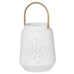 Lanterns>Kirklands Home Porcelain Lantern with Brass Handle, 4 in. White