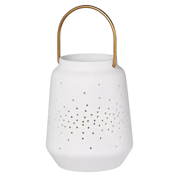 Lanterns>Kirklands Home Porcelain Lantern with Brass Handle, 4 in. White