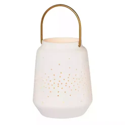 Lanterns>Kirklands Home Porcelain Lantern with Brass Handle, 4 in. White