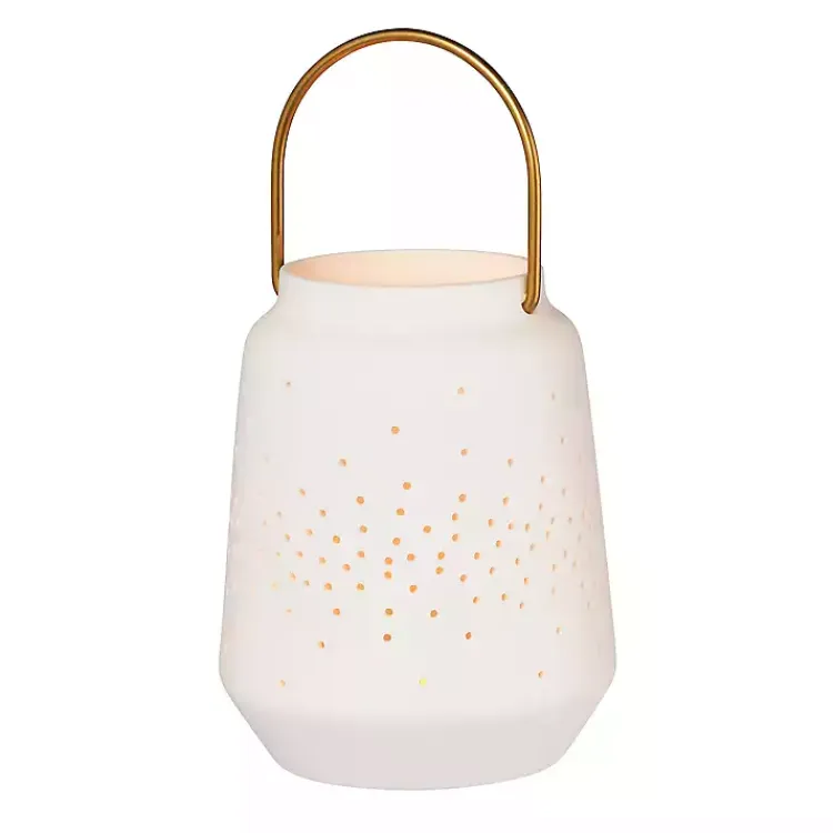 Lanterns>Kirklands Home Porcelain Lantern with Brass Handle, 4 in. White