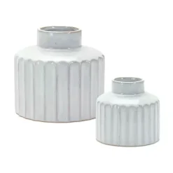Vases>Kirklands Home Porcelain Ribbed Vases, Set of 2 White