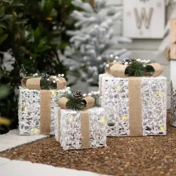 Outdoor Christmas Decorations>Kirklands Home White Pre-Lit Tan Bow Gift Box, 10 in.