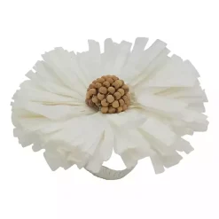 Kirklands Home Raffia Flower Napkin Rings, Set of 4 White Hot