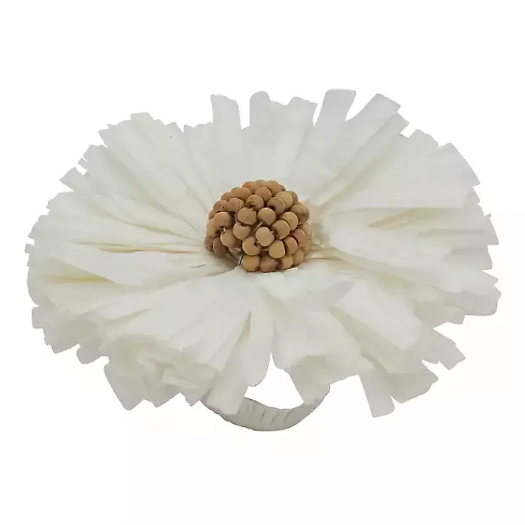 Kirklands Home Raffia Flower Napkin Rings, Set of 4 White Hot