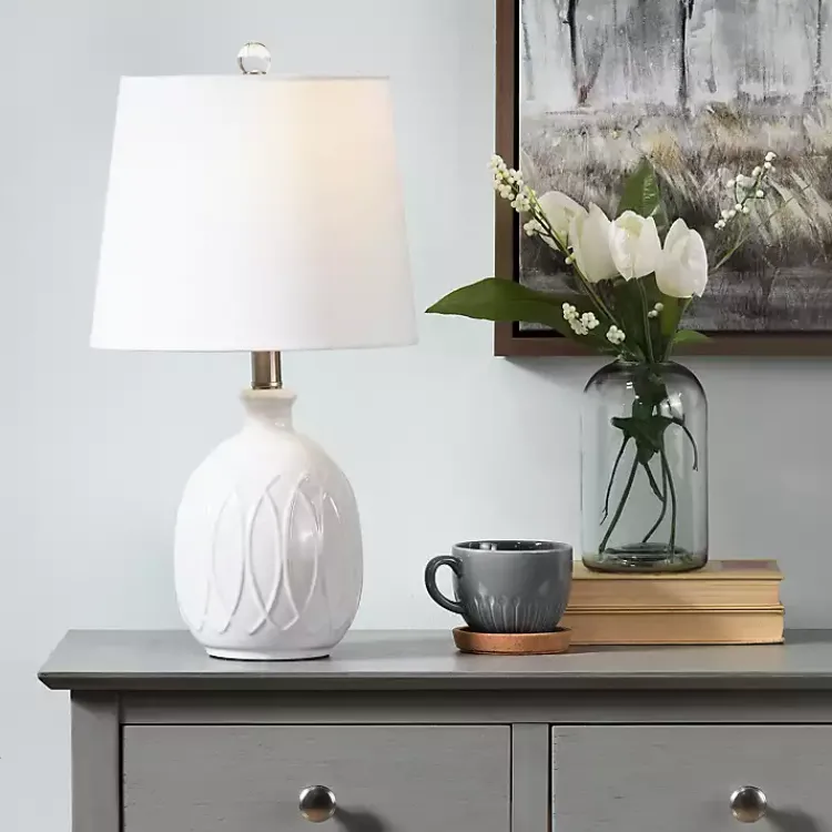 Kirklands Home Raised Geometric Table Lamp White Discount