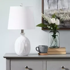 Kirklands Home Raised Geometric Table Lamp White Discount