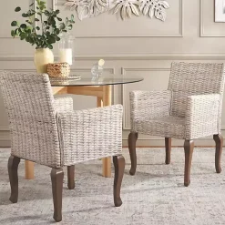 Kirklands Home White Rattan Curved Legs Dining Chairs, Set of 2 Outlet