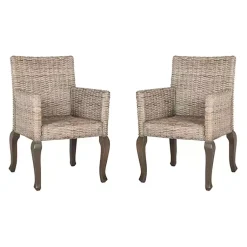 Kirklands Home White Rattan Curved Legs Dining Chairs, Set of 2 Outlet