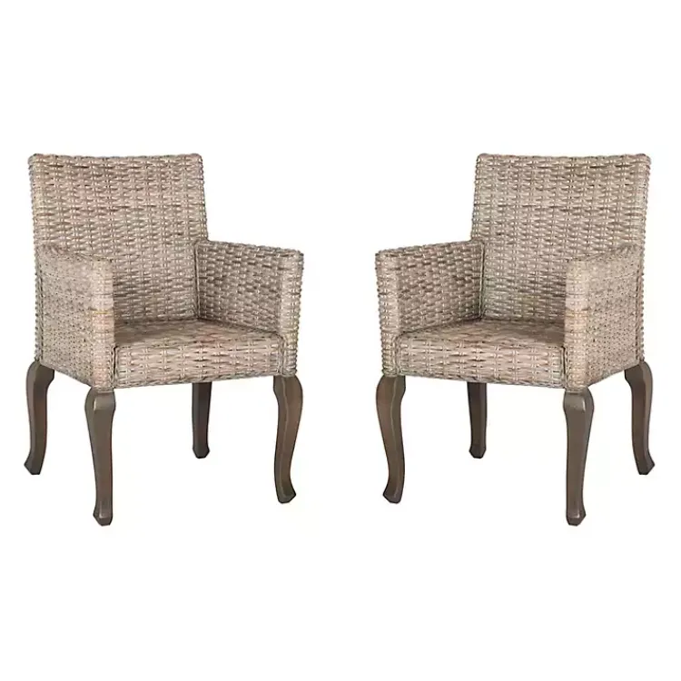 Kirklands Home White Rattan Curved Legs Dining Chairs, Set of 2 Outlet