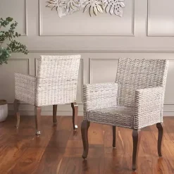 Kirklands Home White Rattan Curved Legs Dining Chairs, Set of 2 Outlet