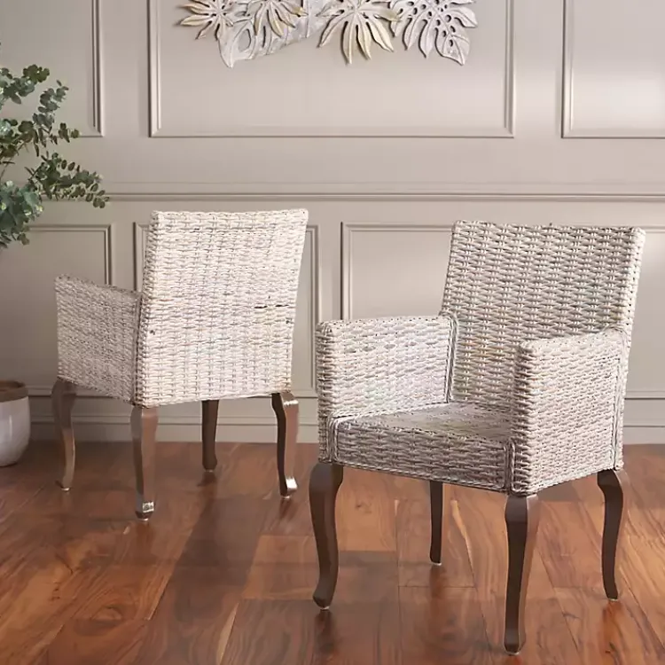 Kirklands Home White Rattan Curved Legs Dining Chairs, Set of 2 Outlet