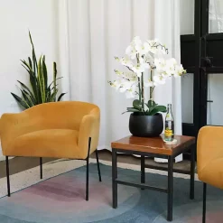 Arrangements & Greenery>Kirklands Home White Real Touch Orchid Arrangement in Black Pot