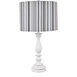Kirklands Home White Resin Table Lamp with Blue Stripe Shade Outlet