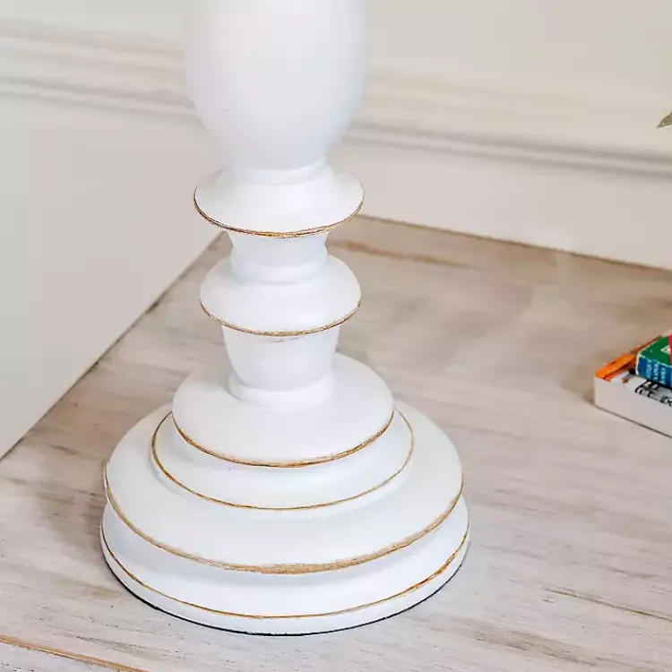 Kirklands Home White Resin Table Lamp with Blue Stripe Shade Outlet