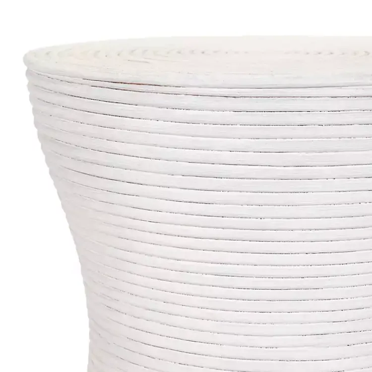 Kirklands Home Ribbed Rattan Round Accent Table White New