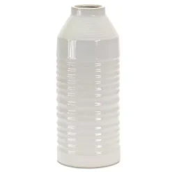 Vases>Kirklands Home Ribbed Terracotta Vase White