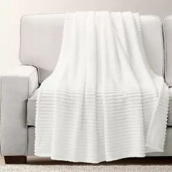 Blankets & Throws>Kirklands Home Ribbed Ultra Soft Faux Fur Throw White
