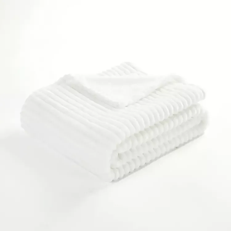 Blankets & Throws>Kirklands Home Ribbed Ultra Soft Faux Fur Throw White
