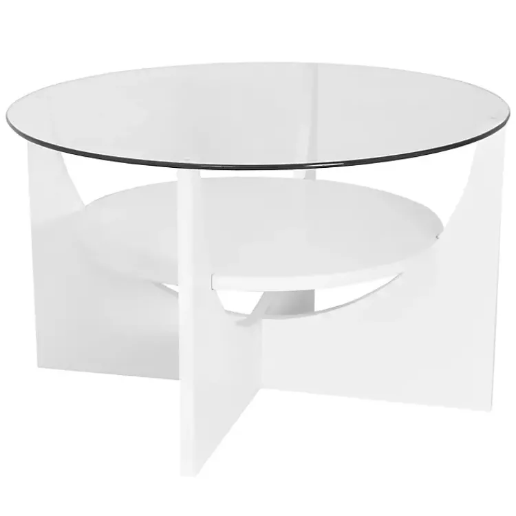 Kirklands Home Round Glass Coffee Table White Online