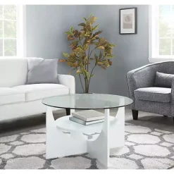 Kirklands Home Round Glass Coffee Table White Online