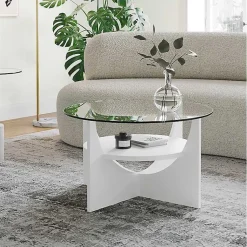 Kirklands Home Round Glass Coffee Table White Online