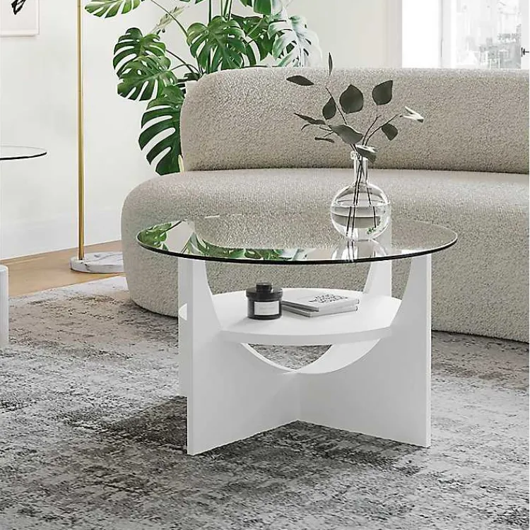 Kirklands Home Round Glass Coffee Table White Online