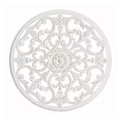 Kirklands Home Round Medallion Wood Plaque White