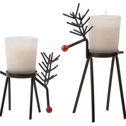 Christmas Decorations>Kirklands Home Rudolph Reindeer Candle Holders, Set of 2 White