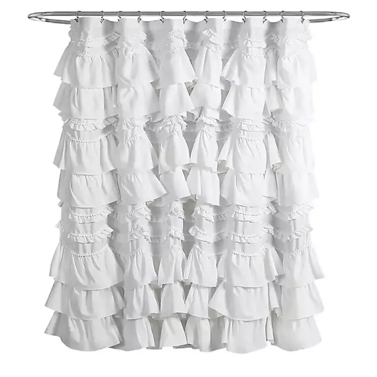 Kirklands Home Ruffle and Pom Pom Trim Shower Curtain White Online