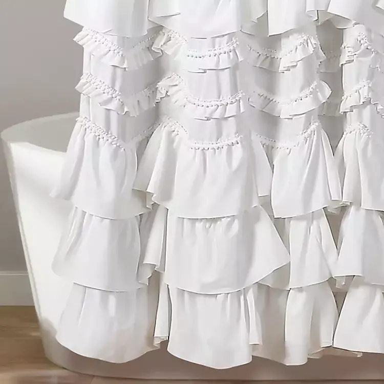 Kirklands Home Ruffle and Pom Pom Trim Shower Curtain White Online
