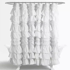 Kirklands Home Ruffle and Pom Pom Trim Shower Curtain White Online