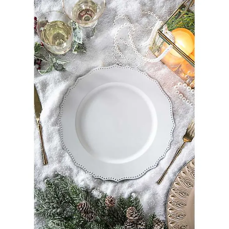 Kirklands Home Scalloped Beaded Rim Chargers, Set of 4 White Clearance