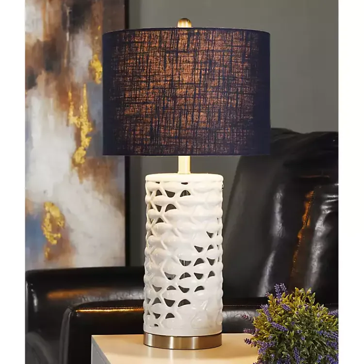 Kirklands Home White School of Fish Open Work Table Lamp Blue Outlet