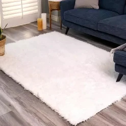 Kirklands Home Shag Washable Area Rug, 5x7 White New