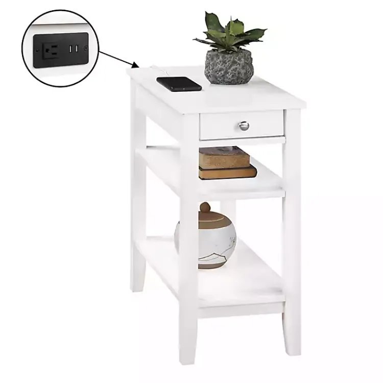 Kirklands Home 2-Shelf Charging Accent Table White New
