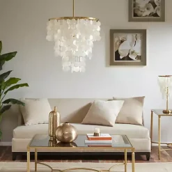 Kirklands Home Shell and Gold Metal Layered Chandelier White Clearance