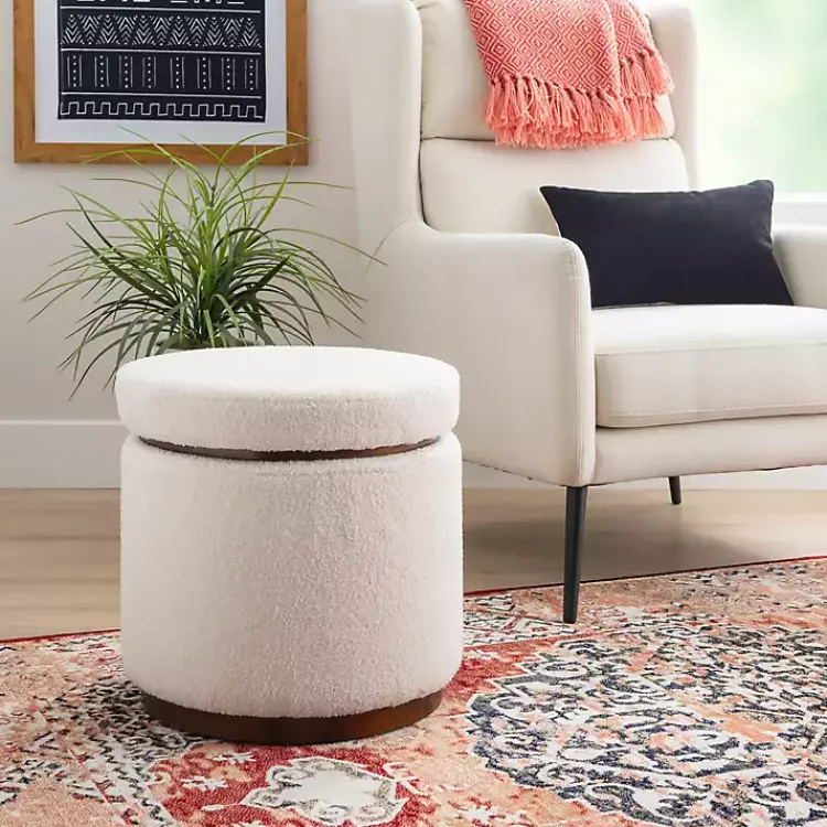 Kirklands Home Sherpa Upholstered Storage Ottoman White Discount