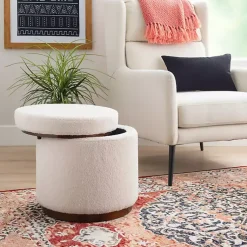 Kirklands Home Sherpa Upholstered Storage Ottoman White Discount