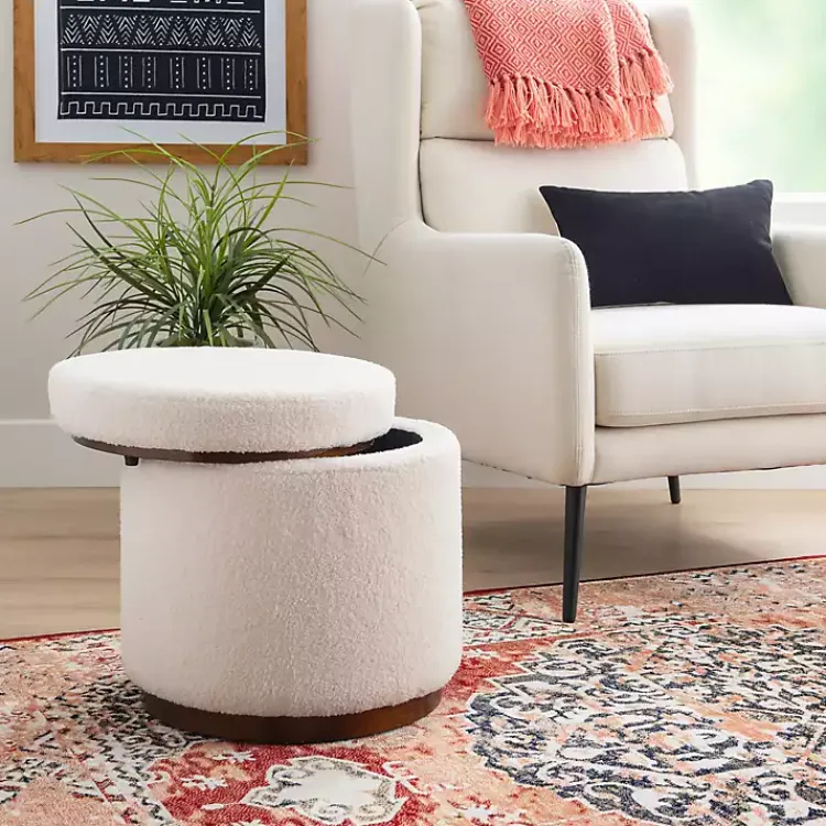 Kirklands Home Sherpa Upholstered Storage Ottoman White Discount