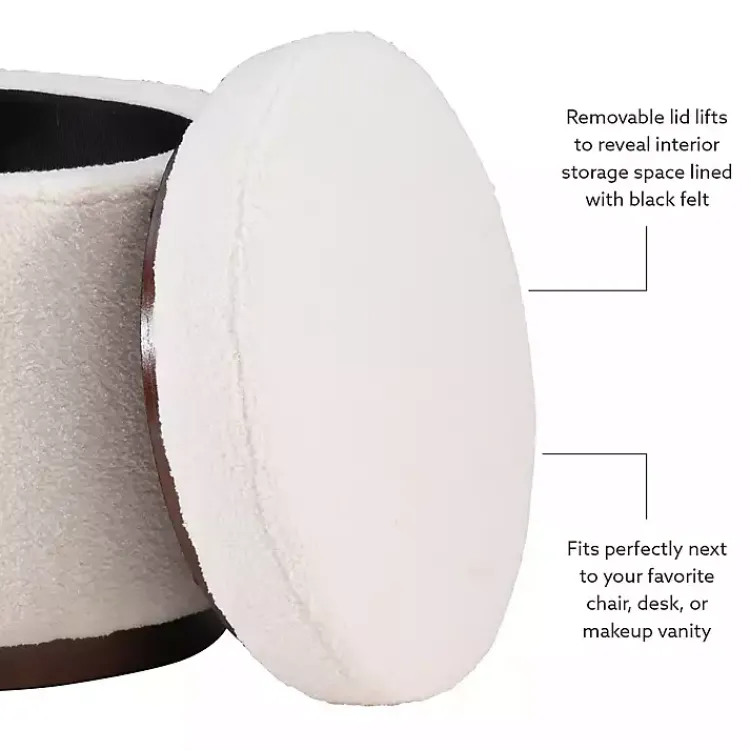 Kirklands Home Sherpa Upholstered Storage Ottoman White Discount